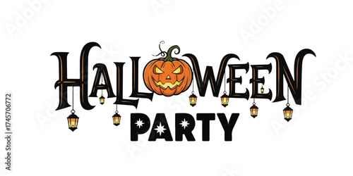Spooky halloween party invitation with jack o lantern and lanterns