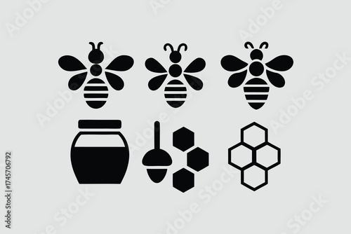 Bee and honey themed silhouettes for nature and apiary design .