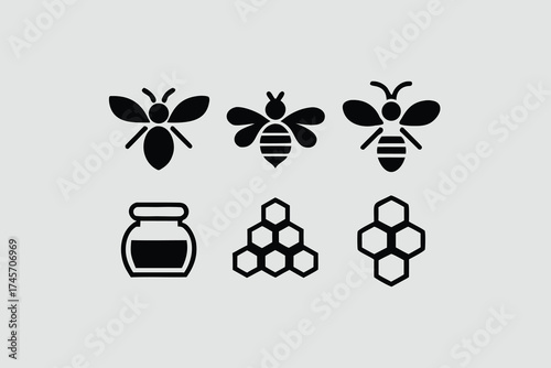 Bee and honey themed silhouettes for nature and apiary design .