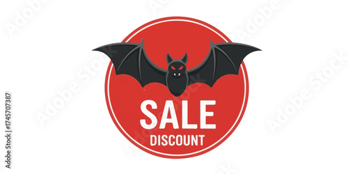 A black bat with spread wings hovers over a red oval emblem featuring the words SALE and DISCOUNT in white text.