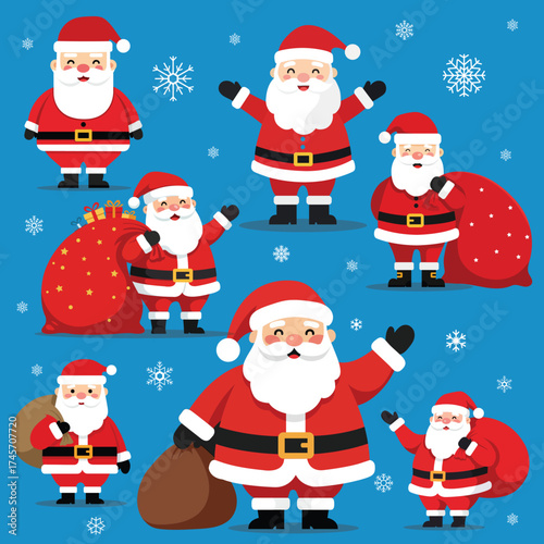 Cute Santa's Christmas Characters Set
