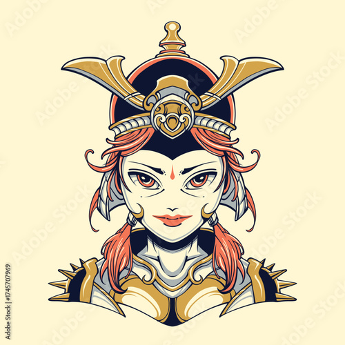 japan samurai girl illustration vector art