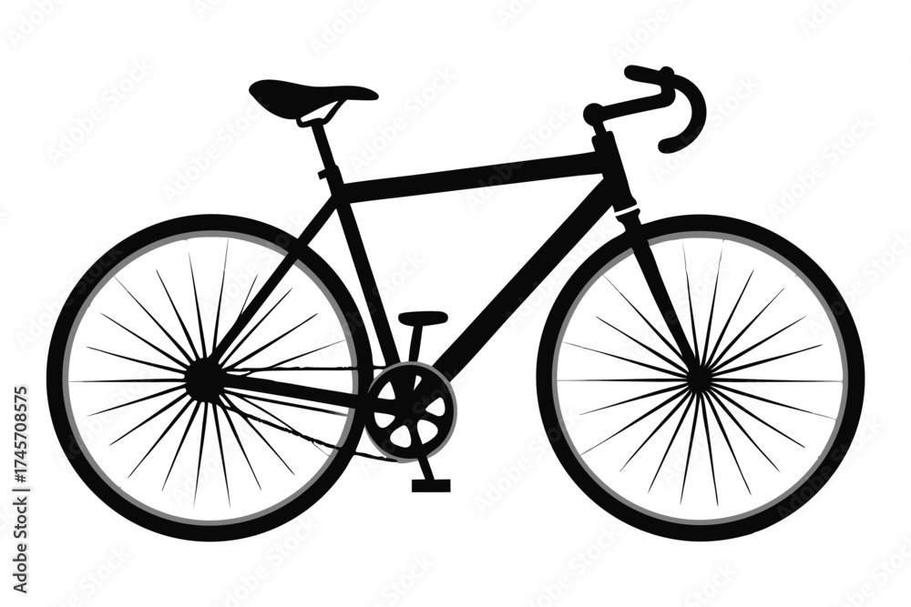 Obraz premium Simple Black Silhouette Depicting a Road Bicycle with Drop Handlebars and Thin Tires