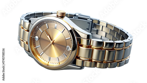 Elegant gold wristwatch isolated on transparent background, showcasing its intricate design and timeless appeal for any occasion