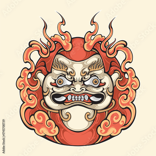 Japanese daruma mask vector art