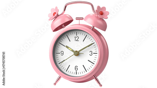 Wake up to joy with this charming pink alarm clock adorned with delicate flowers, a delightful way to start your day with a touch of whimsy and sweetness