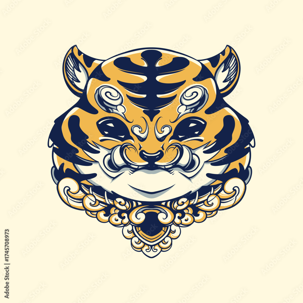 Fototapeta premium Japanese cute tiger mask vector art