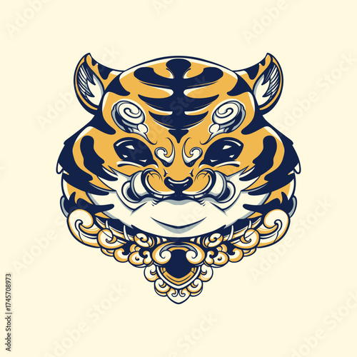 Japanese cute tiger mask vector art