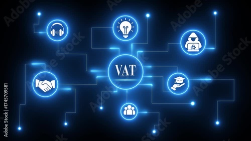 Value Added Tax concept with interconnected icons on a dark background finance business