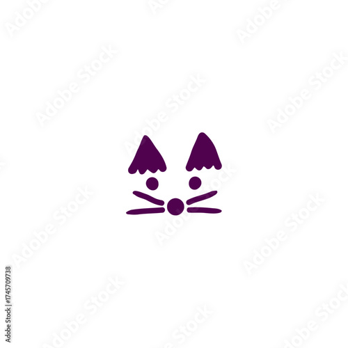 Cute Hand-Drawn Cat Face Vector - Transparent Minimal  Paint Brush Pet Animal Icon