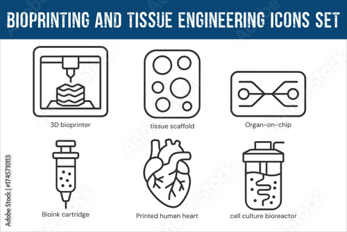 Bioprinting and Tissue Engineering Icons Set