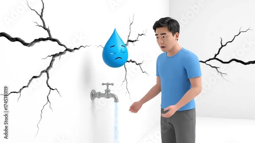 Frustrated homeowner struggling with burst pipe and water damage, ideal for insurance claims or home repair service promotions
