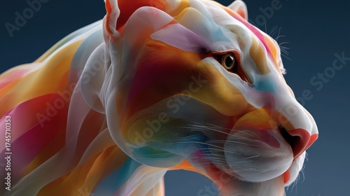 This vivid representation of a stylized animal face bursts with colorful organic patterns, encapsulating a playful and imaginative spirit that resonates with viewers on multiple levels.