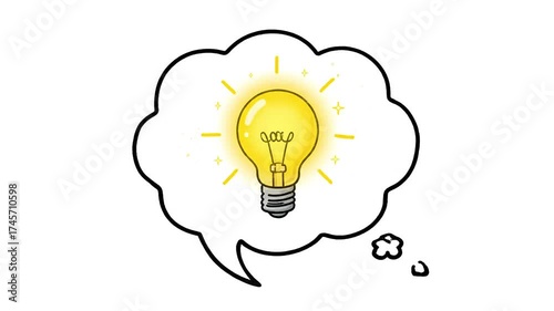 Brainstorming bright ideas animation with lightbulb moment in thought bubble for business, creativity and innovation concepts