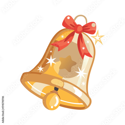 Christmas bells with red ribbon bow vector illustration