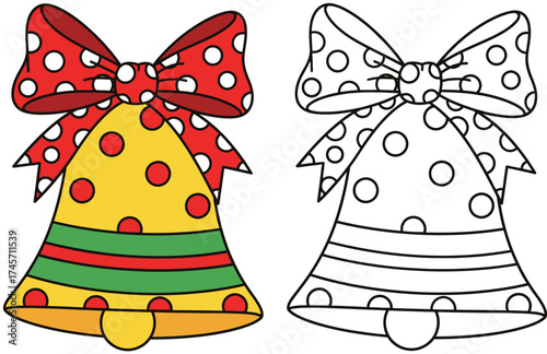 Christmas Bell with Polka Dot Bow - Festive Holiday Decoration for Coloring and Design Projects