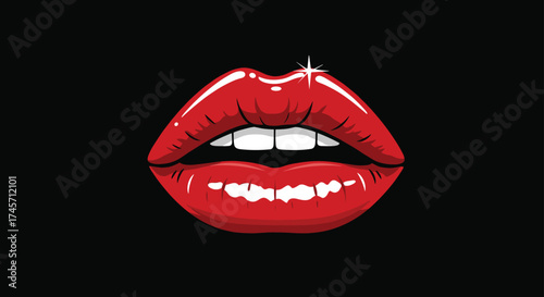 Wallpaper Mural Red glossy lips vector, biting lip illustration, sensual pop art design, beauty icon, sexy mouth, fashion and makeup art Torontodigital.ca