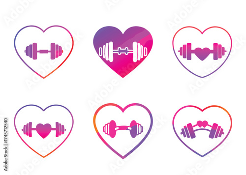 Love Fitness Illustration with Heart Shape and Dumbbells in Artistic Design
