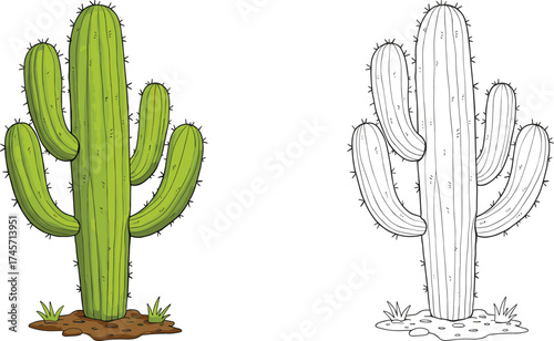 Wallpaper Mural Blue desert landscape with a vector illustration of saguaro cactus and other succulent cacti under a hot, dry Arizona sky Torontodigital.ca