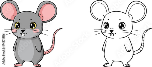 Wallpaper Mural Cute cartoon mouse character illustration set, with a full color version and a black and white outline for a coloring book.

 Torontodigital.ca