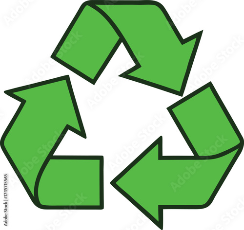  green recycling symbol with arrows on white back.eps