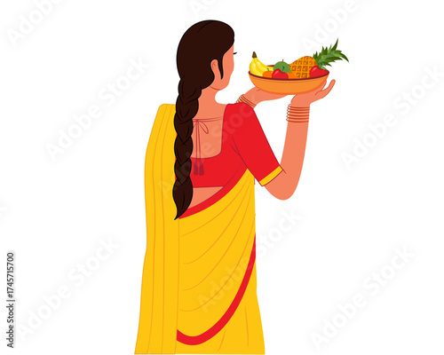 Women doing prayer of sun on Chhath Puja Indian Bihari festival celebration	
