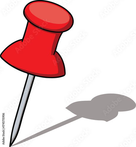   red push pin casting small soft shadow on white .eps