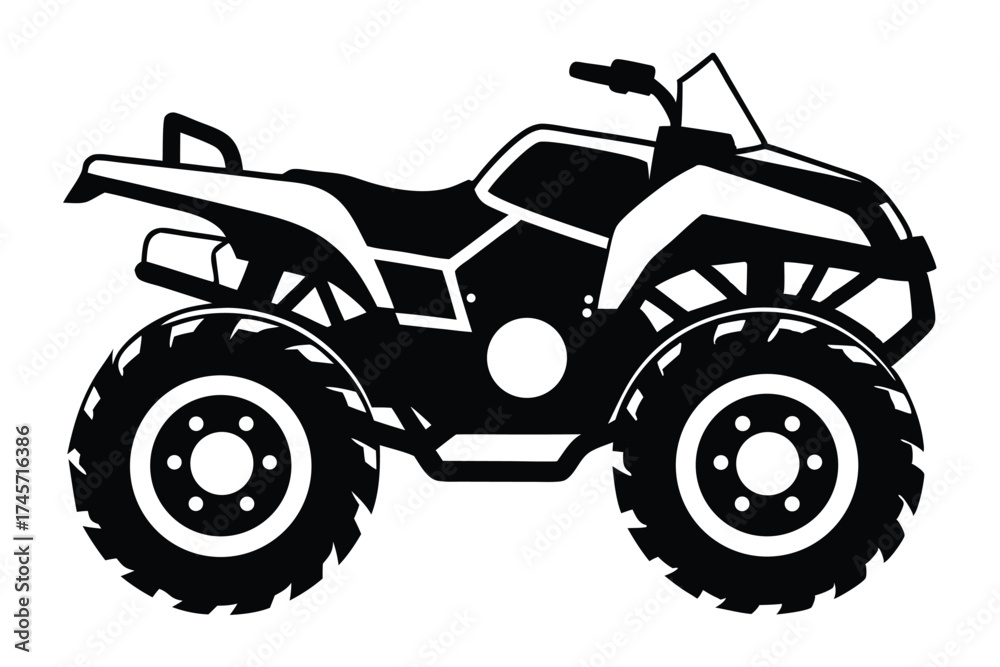 Obraz premium Black and White Illustration of an AllTerrain Vehicle (ATV) with Large Wheels