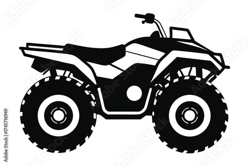 Black and White Graphic of an ATV with Large Tires and Handlebars