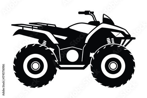 Black and White Silhouette Illustration of a FourWheeled AllTerrain Vehicle, Isolated