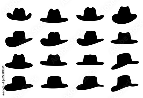 Cowboy hat silhouette vector icon set