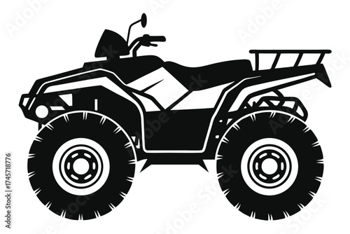 Black Silhouette Illustration of an AllTerrain Vehicle (ATV) with Rack and Knobby Tires