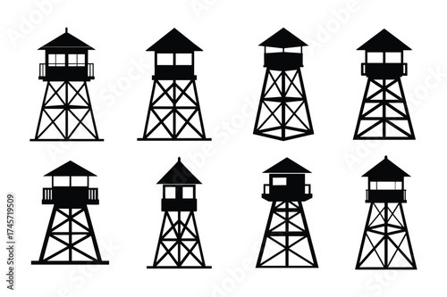 Watchtower silhouette  vector, Black watchtower silhouette vector bundle
