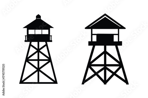 Watchtower silhouette  vector, Black watchtower silhouette vector bundle