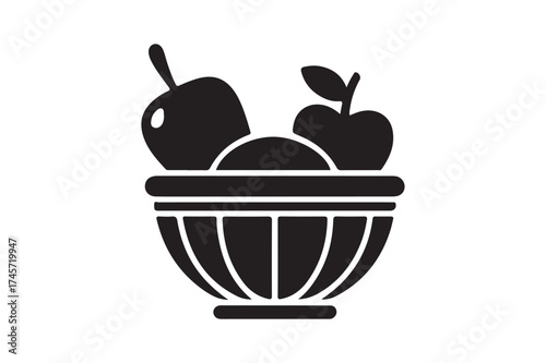 Stylized silhouette of a fruit bowl with apples and pear