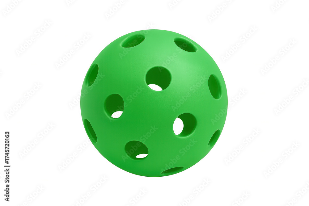 Fototapeta premium Green pickleball ball with holes, a plastic wiffle sphere for court sports and outdoor games