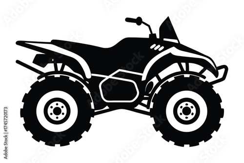 Silhouette of Black ATV Quad Bike with Knobby Tires and Handlebars Vector Image