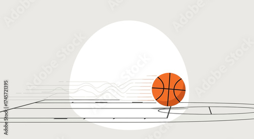 Animated basketball about to go through the hoop, motion lines visible.