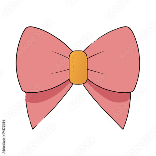 A simple cartoon illustration of a pink bow with a golden center perfect for decorative purposes and feminine designs