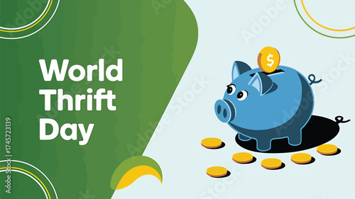 Vector art of world thrift day with a piggy bank and coins, symbolizing saving money and financial planning for a better future