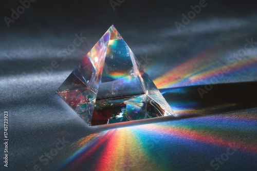 Light refracts through a glass prism creating a spectrum