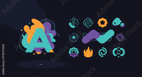 Abstract A letter and organic shape illustrations, featuring vibrant colors and unique graphic elements for modern design projects