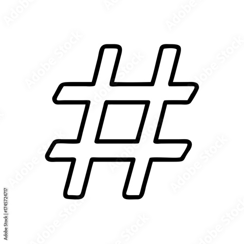Clean minimalist vector icon of a sharp symbol, commonly known as a hashtag, for digital communication and trending topics