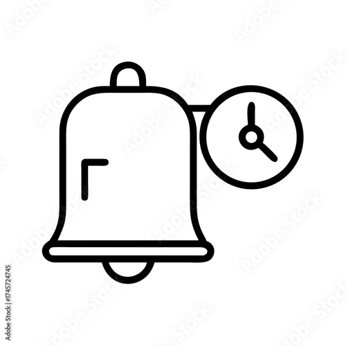 Line icon of a notification bell with a clock, representing a reminder or scheduled alert