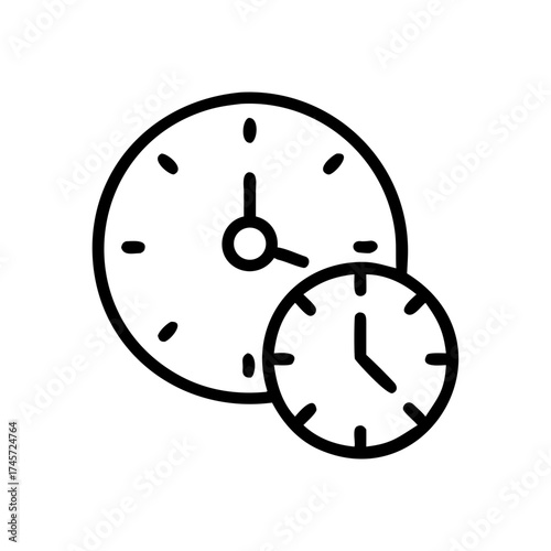 Vector line icon of two clocks representing time management, schedules, and different time zones