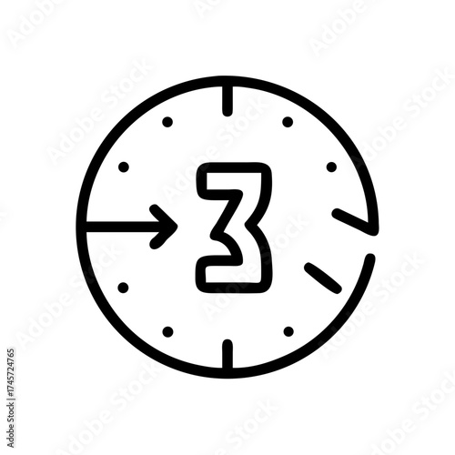 Countdown Icon with Number Three, Time Management, and Deadline Concept