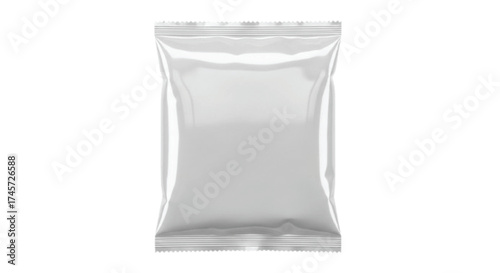 Blank Packaging: A blank, silvery packaging, ready for product placement, offers a clean canvas for brand identity and design, perfect for product mockups and presentations.