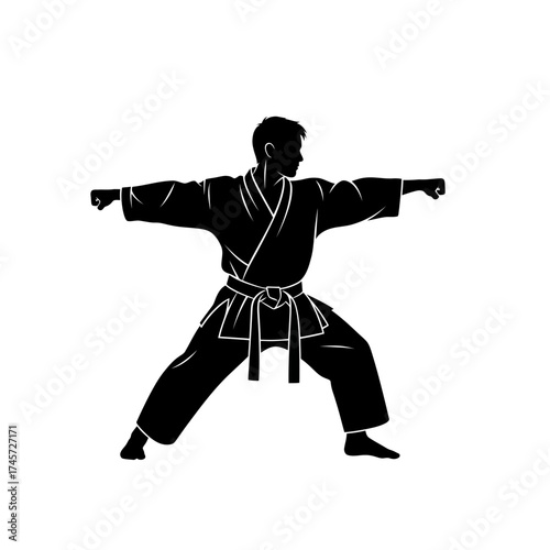Karate Fighter Punching Pose Martial Arts Silhouette Combat Training Vector Illustration