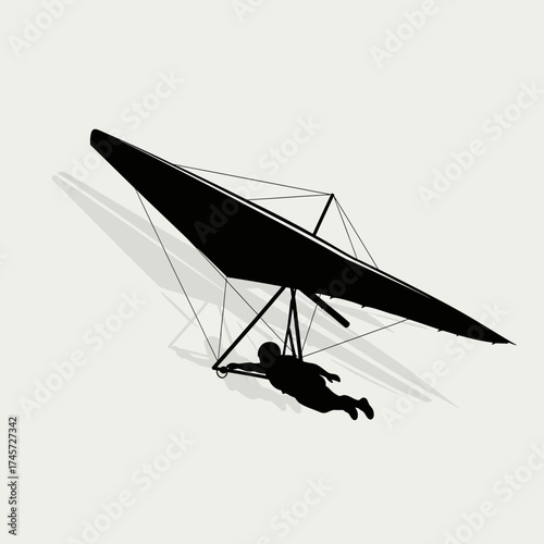 Hang Glider Silhouette Flying Extreme Sport Air Gliding Adventure Vector Illustration