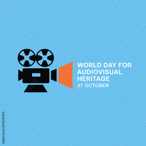 Vector art of world day for audiovisual heritage on october 27 with a vintage film camera icon and text